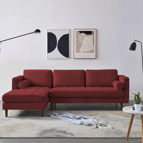 Image of Lezra LHS 4 Seater L Shape Sofa Set for Living Room (Maroon Fabric) Premium Fabric Sofa