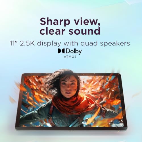 Image of Lenovo 11 inch 2.5K Tablet for Students, 90Hz IPS Touchscreen, MediaTek Dimensity, 4GB RAM, 384GB (UFS+SD) Storage, Android 15, Dolby Atmos Speakers, Up to 12Hr Battery, Included Stylus Pen & Folio Case