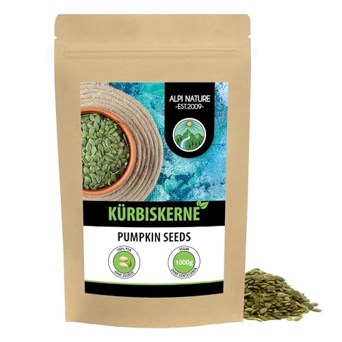 Alpi Nature Kürbiskerne 1kg, rohe Kürbiskerne geschält, Kürbiskern zum Essen, glutenfrei