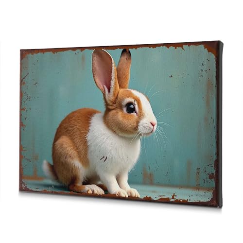 Toile lapin salle de bain 40x60 cm pour rompre la froideur du carrelage blanc