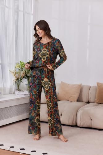 2 Pack: Women's Long Sleeve Pajama Sets - V Neck Top and Pants Lounge sets | 2 Piece Sets, Printed Design, V Neck Tops, Long Sleeves, Drawstring Pants with Pockets, Soft Comfy Feel, Ideal for Lounging — view 4