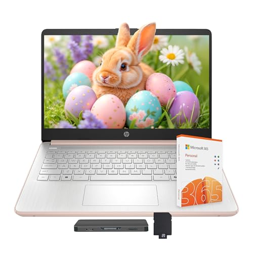 HP Stream 14" Laptop with AI Copilot, Flagship for Students & Business, 13th Gen Intel 4-Core, 4GB RAM, 256GB Storage (128GB UFS + 128GB Docking Station), 1-Year Office 365, Win 11, Rose Gold