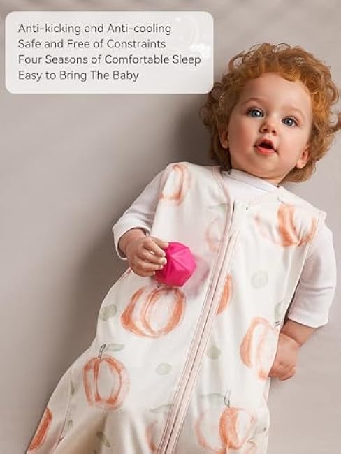 TILLYOU Baby Sleep Sack 6-12 Months 3 Pack, 0.5 Tog Soft Cotton Wearable Blanket for Kids with Double Zipper, Peach Dot