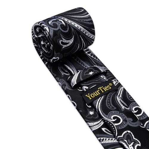 Image of YourTies Silk Paisley Floral Tie and Pocket Square Cufflinks with Lapel Pin Sets for Men 5PC Wedding Party