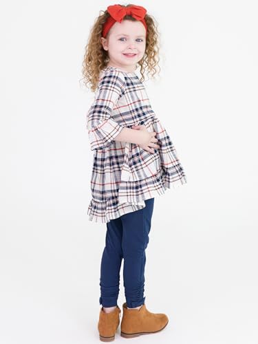 Image of RuffleButts Baby Girls Fall Fall - Stretchy Ruched Toddler Ruffle Leggings | 95% Cotton 5% Spandex, Breathable Fabric, Elastic Waistband, Below Knee Length, No Back Pocket, Machine Wash Cold