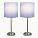 Simple Designs LC2001-BLU-2PK Brushed Steel Stick Table Lamp Set with Charging Outlet and Blue Fabric Shades, 2 Pack Set