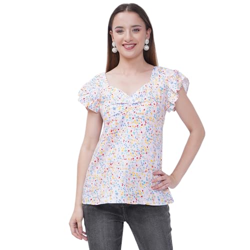 Image of Women Floral Printed Top | Short Sleeve Casual Summer Wear | Soft Breathable Fabric | Stylish Regular Fit Tunic for Women & Girls