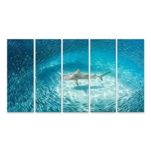 Tableau sur toile monde de requins déco murale XXL grand format 5 pièces