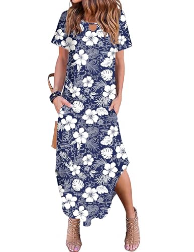 Image of Zeagoo Womens Maxi Summer Dress with Pockets Casual Short Sleeve Sundress Trendy 2026 Curve Hem Long Dress