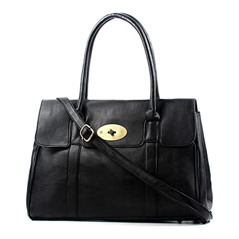 AOSSTA Womens Handbag Top Handle Bags for Women Large Tote Bag Turnlock 14 inch Laptop Shoulder Bags (3193 Black) Cover