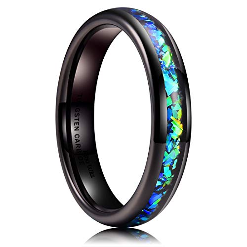King Will Mens 4Mm Black Tungsten Carbide Wedding Ring Shining Blue-Green Fragments Engagement Band 6 #TOP9