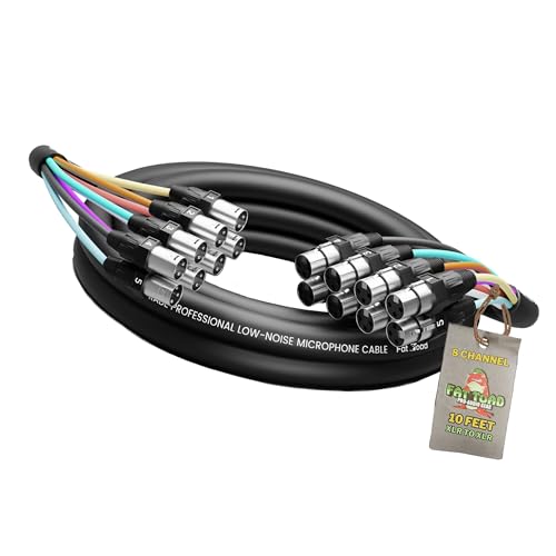 Fat Toad XLR Snake Cable Patch (10ft X 8 Channels) Studio Stage, Live Sound Recording Multicore Cords | Pro Audio Shielded Balanced Wires for Microphone Interface Hub, DJ Digital Mixer, Amplifier