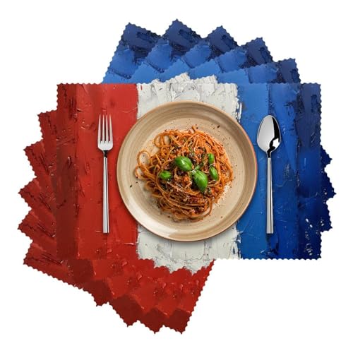 Sets de table antidérapants peints rayures rouges blanches bleues 30x45 - 3