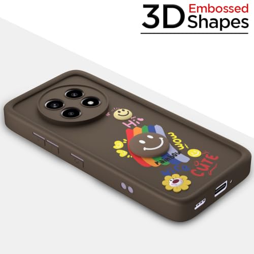 Image of Pikkme Back Cover for Realme 13 Pro / 13 Pro Plus 5G | Soft Silicone| Cute Rainbow Smile & 3D Cartoon Flower Design | Shockproof Raised Camera Protection Bumper Case (Brown)