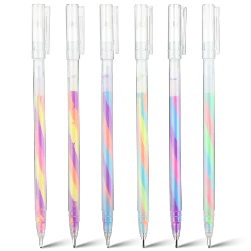 TIESOME Paquete de 6 bolígrafos de gel con purpurina colorida, bolígrafos de gel con purpurina de .47 in, punta fina, bolígrafo arcoíris Kawaii para libros de colorear para adultos, diarios de boceto