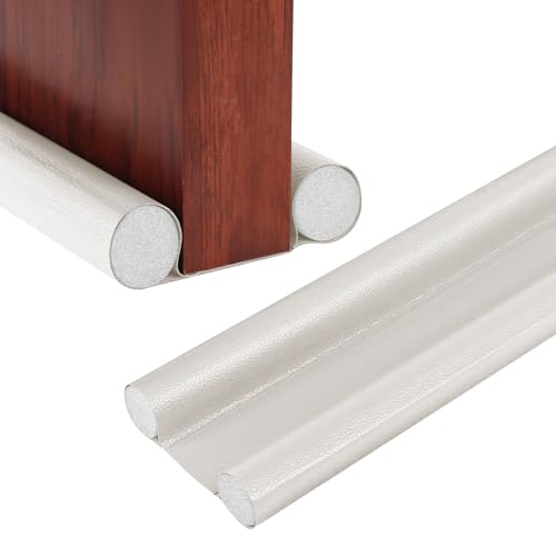Zugluftstopper für Türen, 96 cm PU Türdichtungsleiste Unten, Türbodendichtung, Türdichtungen Luftzugstopper mit Doppeldichtung, Zugluftstopper Windstopper Schutz vor Luftzug und Lärm (Weiß)