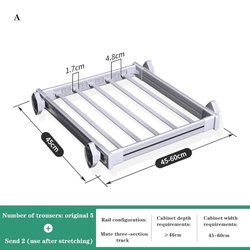 JUJINGUSA Pull Out Closet Pants Hanger Trousers Rack, Retractable Wardrobe Trousers Rack Invisible Clothes Drying Rack Space Saving(White,Small)
