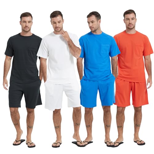 Men's Cotton Shorts Pajamas Set, Short Sleeve Shirt Sleepwear Summer Nightwear Lightweight Sleep Sets [ S-3XL ]2