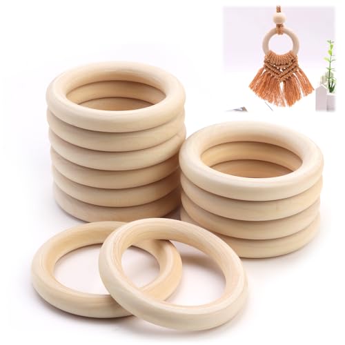 Joynine 12PCS Anneaux de Bois Naturel 70MM Cercle de Dentition Macramé Deco Rond Bois pour...