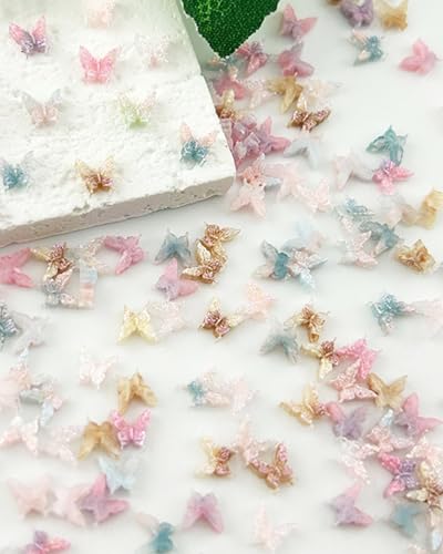 KGDUYC Mikro Schmetterling Resin - 50pcs Sortiert Bunte Kleine Schmetterlinge Deko Mini Miniaturen Puppenhaus Zubehör 3D Schmetterling Nagel Charms Landschaftsdekorationen zum Basteln Feenhaus