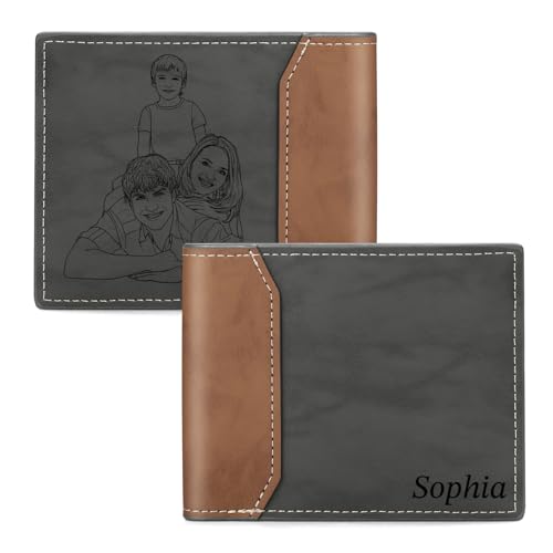 Custom Wallet for Men Engraved Name & Photo Personalized Mens Leather Wallet Multiple Pockets, Gifts for Men Father Husband Boyfriend