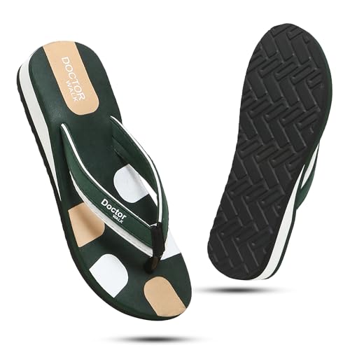 Image of Doctor Walk Comfort Flip Flops, Green and White, Anti-Skid Sole with Soft Straps Slipper for Women's