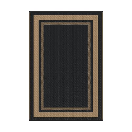 GENIMO 6' x 9' Outdoor Rug Waterproof for Patio Decor, Reversible Plastic Straw Area Rugs Mat for Camper, Outside Carpet for Rv, Deck, Porch, Picnic, Balcony, Mix-Black & Brown by GENIMO - Used condition - Image 9
