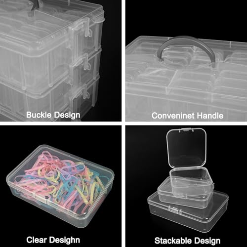 Image of Egaageoi 3-Tier Stackable Bead Organizer with Portable Handle and Labels | Bead Storage with 58 Small Clear Containers with Lids for Craft Supplies, Jewelry Making, Diamond Painting, Nail Art Supplies