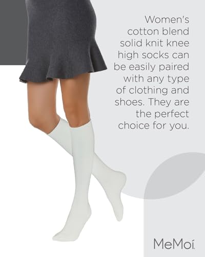 Image of MeMoi Solid Knit Knee High Socks for Women, Comfortable Cotton Blend Knee High Socks