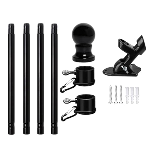 5ft/6ft Flag Pole Set, Flag Poles for Garden, Wall Mounted Flag Pole Kit, Flag Pole Holder, Telescopic Flag Pole Kit, Stainless Steel Black Flagpole Set, Easy Install for House Garden Yard (1.5m/5ft)