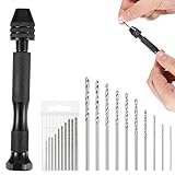 10PCS Pin Vise Hand Drill Bits Set, HSS Micro Twist Drill Bits (0.8-3.0mm), Precision Pin Vice Hand Drills with Collet, Rotary Tools for Jewelry Making, Resin, Wood, Metal, Model (Black)