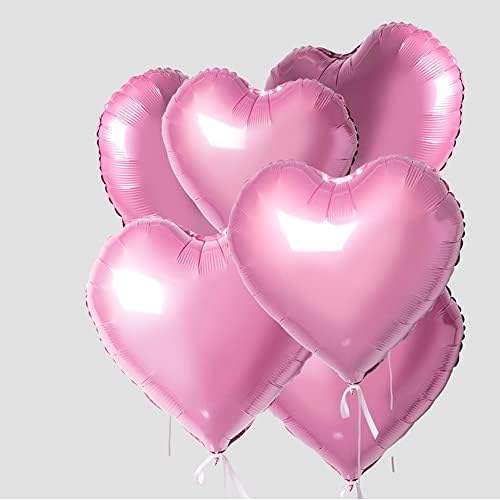 YOOYEH 5 Red Heart Balloons, 18 Inches Heart Shape Foil Balloons Helium Heart Balloons for Valentines Engagement Birthday Mother's Day Bridal Shower Baby Shower Wedding Decorations