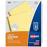 Avery Insertable Dividers for 3 Ring Binder, 5-Tab Set, Clear Big Tabs, Buff Paper with Gold-Reinforced, 1 Set, Great for Organizing Projects, Reports, Finances, and More (11110)