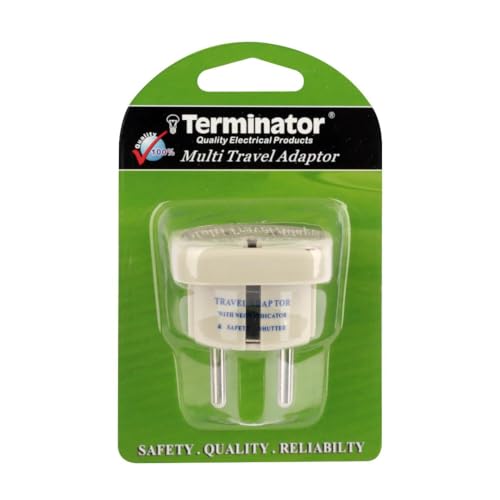 Terminator Multi Travel Adaptor Suchko To Universal Power Adapter UK/US/AU to EU Converter With Shutter & Indicator (TL15)