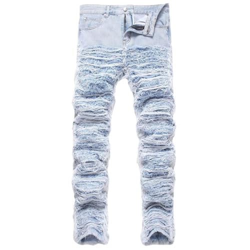 Men's Ripped Straight Slim Fit Jeans Casual Denim Pants Punk Style Trousers