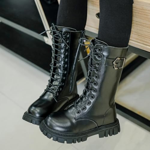 Winter Boots for Girls Mid Calf Riding Shoes with Zipper/Lace up Cowgirl Boots for Girls Size 4 5 6 7 8 93