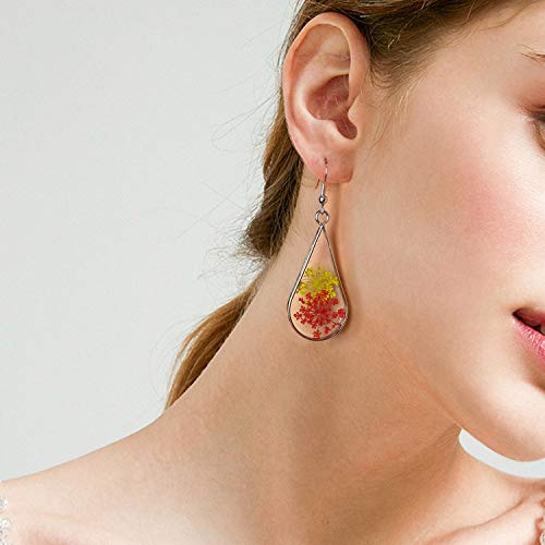 Baublestar Pressed Dry Flower Hot Pink Teardrop Earrings Natural Dried Flowers Drop Dangle Silver Fashion Jewelry For Women Girls #TOP2