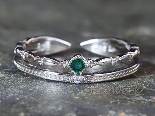 Bague double rangée en argent 925 NicoWerk SRI710 avec pierre verte - 2