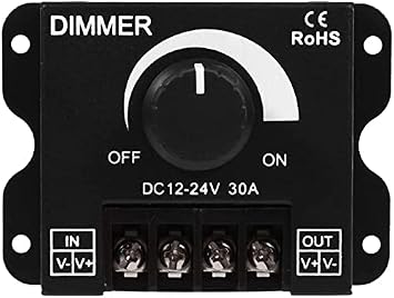 Led Switch Dimmer, DC 12V-24V 30A PWM Dimming Controller, Adjustable Brightness Light Switch Dimmer Controller for LED Strip Light