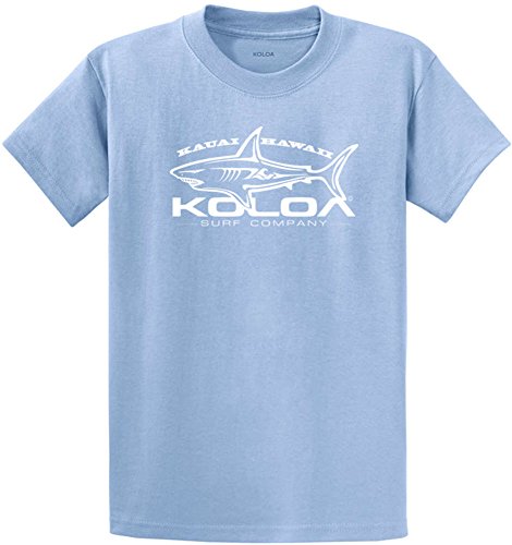 Joe's USA Koloa Surf Great White Shark Logo Heavy Cotton T-Shirt, Large Tall, Light Blue