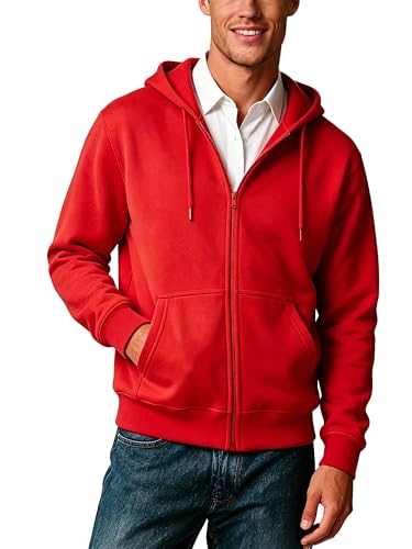 YiShiJie Red Mens Zip Up Hoodie Athletic Casual Hoodies Soft Fleece Long Sleeve Hooded Midweight Sweatshirts with Pockets S
