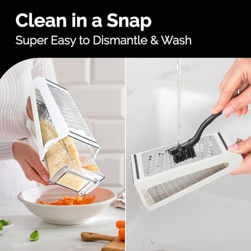 Image of Professional Cheese Grater - Stainless Steel, XL Size, 4 Sides - Perfect Box Grater for Parmesan Cheese, Vegetables, Ginger - Dishwasher Safe (White)