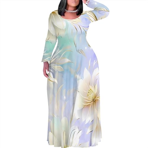 Image of PinkPatty Plus Size Maxi Dresses for Women Long Sleeve Crew Neck Sundress Casual Fall Dress with Pockets