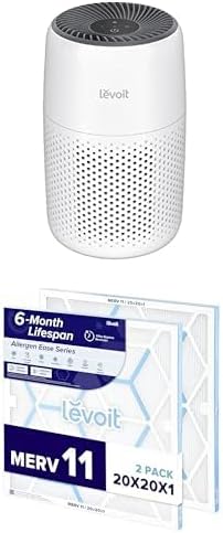 LEVOIT Air Purifiers for Bedroom Home, Core Mini-P, White + LEVOIT 20x20x1 AC Furnace Air Filter, MERV 11, 6-Month Pleated 1-Inch Electrostatic Air Cleaning Filter, 2 Pack