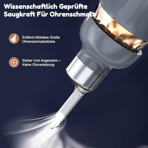 Robofun Ohrenschmalz Sauger, Sicheres & Schmerzfreier Ohrenschmalz Entferner mit LED-Licht & Silikon-Zubehör, Upgradierte Ohrenreiniger für Babys und Erwachsene