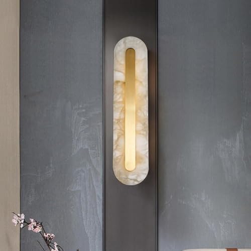 UQACHG Aplique De Pared De Piedra Natural De Latón, Moderno Aplique Lineal De Mármol, Barra De Luz Led De 6 W Regulable, Lámpara De Pared De Vidrio Alabastro Blanco,Oval
