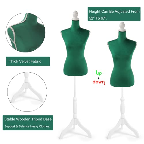 Hombour Female Mannequin Torso Dress Form, Sewing Mannequin Body, Adjustable Manikin With Wooden Tripod Base Stand For Display Dressmaker Jewelry, Green #TOP1