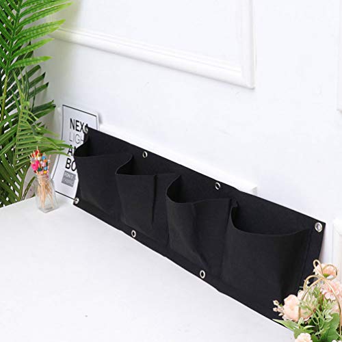 Doitool 2Pcs 4 Pocket Vertical Wall Planter Non-Woven Hanging Planting Bag For Succulent And Herb For Garden Wall Decoration (Black,80X22Cm) #TOP3