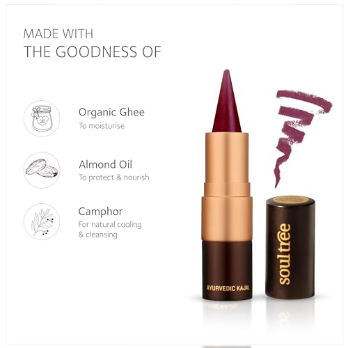 Image of SoulTree Ayurvedic Kajal | Purple Haze Kajal 008 | Pink Shade | Enriched with 100% Organic Ghee, Almond Oil & Camphor | Soothe, Cool & Nourish Eyes | 3gm