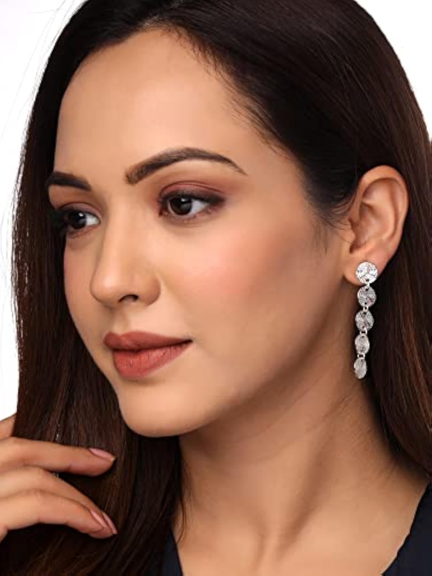 Women's Silver Toned Coin Dangler Long Earrings, Gift for Her